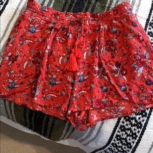 flowy floral red shorts